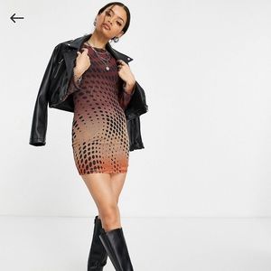 Topshop Petite mesh body-conscious mini dress in spot print